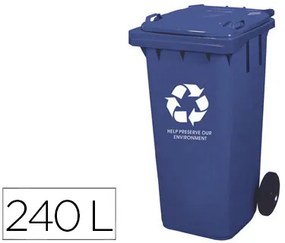 Contentor de Lixo Q-connect Plástico com 2 Rodas Cor Azul com Capacidade para 240 Litros