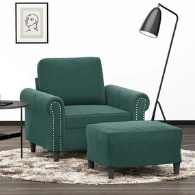vidaXL Poltrona com apoio de pés 60 cm veludo verde-escuro