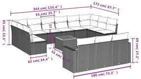 14 pcs conjunto de sofás p/ jardim com almofadões vime PE bege