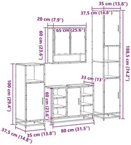 4 pcs Conjunto móveis casa de banho madeira proc. cinza sonoma