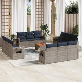 vidaXL 13 pcs conjunto sofás p/ jardim c/ almofadões vime PE cinzento