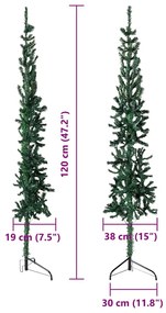 Meia árvore de Natal fina com suporte 120 cm verde