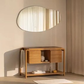 Conjunto De Móveis De Banheiro Em Madeira De Teca Bradley Sem Lavatório & Ovalado Led E Anti-embaciamento 140x75 Cm Jynox & Sem - Sklum
