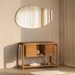 Conjunto De Móvel De Casa De Banho Em Madeira De Teca Bradley Sem Lavatório & Sem Torneira & Led Irregular E Antiembaciamento 140x75 Cm Riben & Ș -