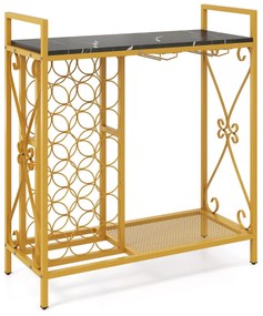 Garrafeira para Vinho 21 Garrafas com Suporte para Copos e Bancada em Madeira 93 x 38 x 102 cm Preto e Dourado