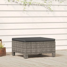 vidaXL Apoio de pés p/ jardim com almofadão vime PE cinzento