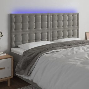 vidaXL Cabeceira cama c/ luzes LED veludo 180x5x118/128cm cinza-claro