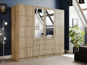 Roupeiro Dortivu, Carvalho sonoma, Prateado, 200x196x58cm, 174 kg, Portas para roupeiro: Com dobradiças