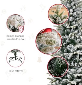 Árvore de Natal Ø105x210cm Neve Artificial com 784 Pontas de Ramos Ignífugos e Suporte de Aço Decoração de Natal para Interiores Verde e Branco