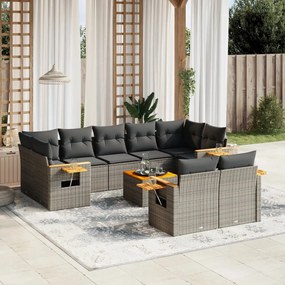 10 pcs conjunto sofás de jardim c/ almofadões vime PE cinzento