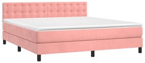 Cama box spring c/ colchão/LED 160x200 cm veludo rosa