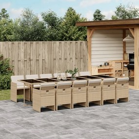 vidaXL 13 pcs conjunto de jantar p/ jardim com almofadões vime PE bege
