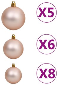 Conj. de bolas de natal 61 pcs c/ pico e 150 LEDs rosa dourado