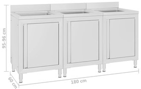 Armários c/ lava-louça cozinha comercial 3 pcs aço inoxidável