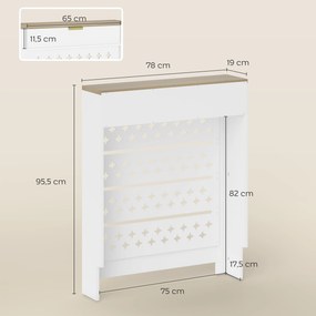 Tampa de radiador, cobertura de radiador com armário rebatível e prateleira superior, 78 x 19 x 95,5 cm, branco