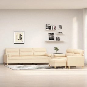 vidaXL 3 pcs conjunto de sofás c/ almofadões tecido cor creme