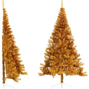 Meia árvore de Natal artificial com suporte 240 cm PET dourado