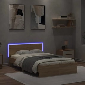 Estrutura cama c/ cabeceira/luzes LED 135x190cm carvalho sonoma