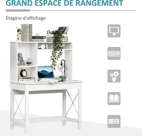 Secretária com arrumação 105 x 50 x 137,5 cm, moderna em madeira com prateleiras e tampo amplo, ideal para espaços reduzidos, casa, quarto, branca