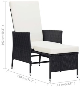 3 pcs conjunto lounge para jardim c/ almofadões vime PE preto