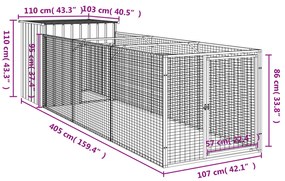 Casota cães c/ parque 110x405x110 cm aço galvaniz. cinza-claro