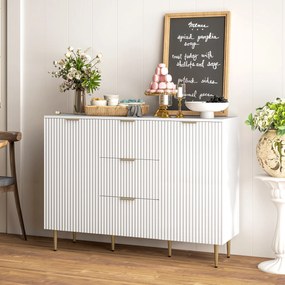 Aparador de Cozinha, 120 x 40 x 89,5 cm, 3 Gavetas e Prateleiras Ajustáveis, Branco