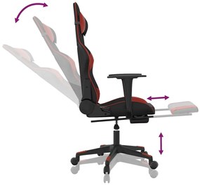 Cadeira gaming massagem + apoio couro art. preto/vermelho tinto