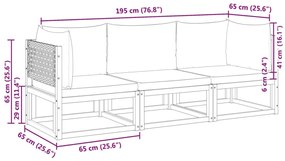 3 pcs conjunto de sofás de jardim com almofadões acácia maciça