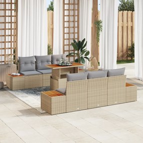 Conjunto de Sofás para Jardim de 7 Peças com Almofadas Bege de Rattan