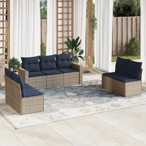 vidaXL 7 pcs conjunto sofás p/ jardim c/ almofadões vime PE cinzento