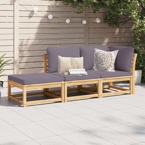 3 pcs conjunto lounge de jardim c/ almofadões acácia maciça