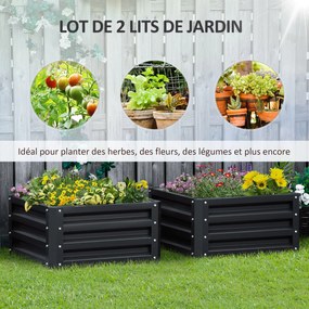 Conjunto de 2 floreiras elevadas, floreiras de jardim para legumes e flores, aço galvanizado, 60 x 60 x 30,5 cm, cinzento