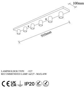 Candeeiro de Teto Mirro – Preto/Branco – 91 x 10 x 10 cm