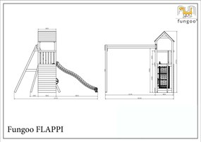 Parque infantil Crianças Exterior FLAPPI KDI Com Escorrega, 2 Baloiços, volante, telescópio, parede escalada