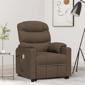 vidaXL Poltrona elevatória de massagens tecido castanho