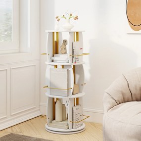 Estante Giratória de 3 Níveis para Livros, 40 x 40 x 107,5 cm, Rotação de 360°, Branco