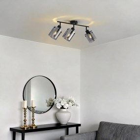 Foco de teto de design preto com vidro fumê 3 luzes - Domo