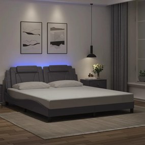 Estrutura de cama c/ luzes LED 180x200cm couro artificial cinza