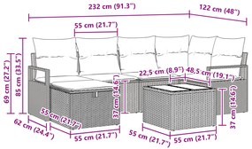 Conjunto de Sofás de Jardim vidaXL 7 Peças com Almofadas em Rattan Sin