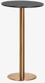 Mesa Alta De Bar Redonda Ø60 Cm Em Pedra Natural Xiren Mármore Verde Big Flower - Ouro Rosa Escovado - Sklum