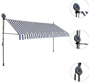 Toldo retrátil manual com LED 400 cm azul e branco