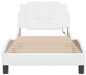 Estrutura cama c/ luzes LED 100x200 cm couro artificial branco