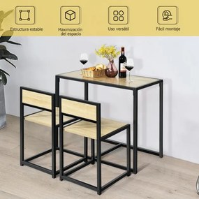 Conjunto cozinha com Mesa Compacta e 2 Cadeiras com Estrutura Metálica para Pequenos Espaços Cozinha Sala de Jantar Bistró Natural