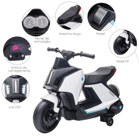 Motocicleta elétrica infantil com bateria de 6V para crianças de 2 a 4 anos com faróis musicais e 2 rodas de equilíbrio 80x39.5x51 cm Branco