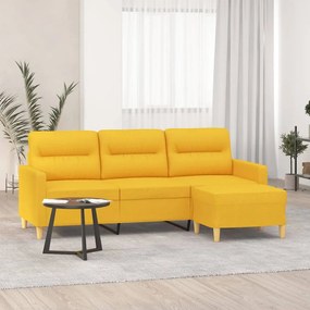 Sofá de 3 lugares com apoio de pés 180 cm tecido amarelo-claro