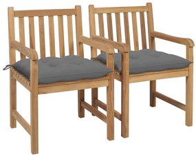 vidaXL Cadeiras de jardim c/ almofadões cinzentos 2 pcs teca maciça