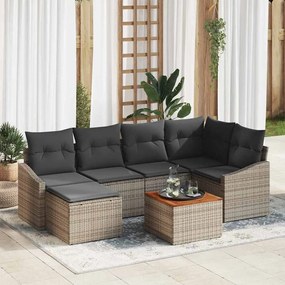 vidaXL Conjunto de Sofás de Jardim de 7 Peças com Almofadas Cinza Vime Polipropileno Acácia