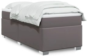 Cama com molas/colchão 100x200 cm couro artificial cinzento