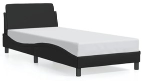 Estrutura de cama c/ cabeceira 90x190 cm couro artificial preto