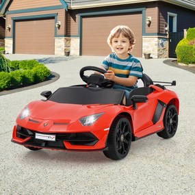 Carro elétrico Lamborghini 12V para crianças com controlo remoto 2,4G e faróis LED 3 a 5km/h Vermelho